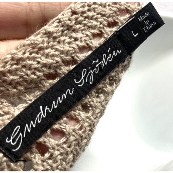 Gudrun Sjoden Button Up Cardigan Sweater Womens Large L Tan Open Knit Pockets - Picture 5 of 12